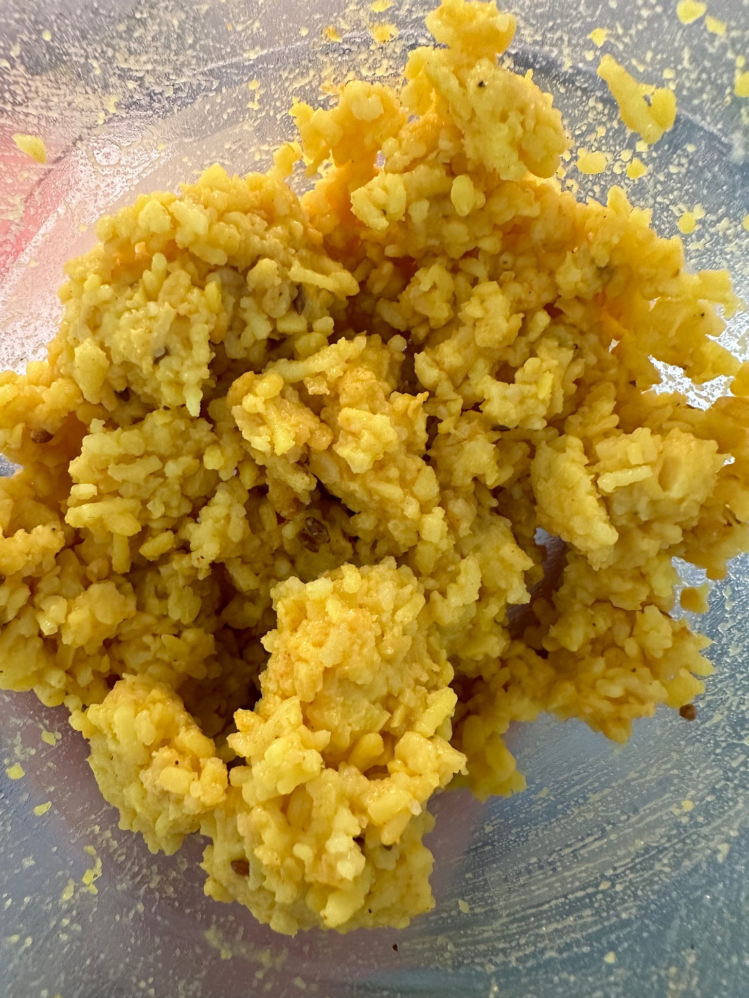 Kitchari, a dish made of rice and dal that's yellow in color.