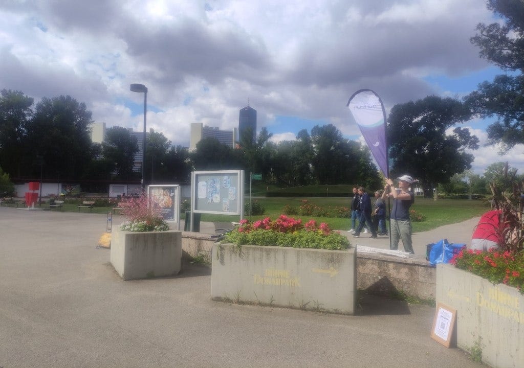 Concrete blocks showing the park name