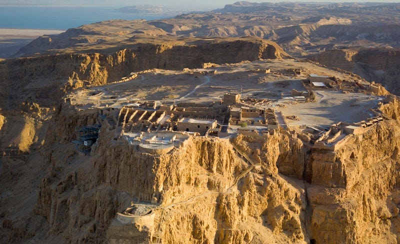 An aerial view of the Masada archaeological site
