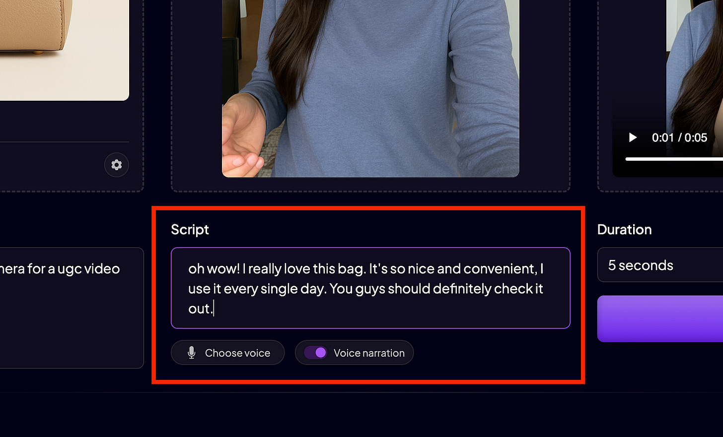 Flux Labs AI script addition in UGC video generation
