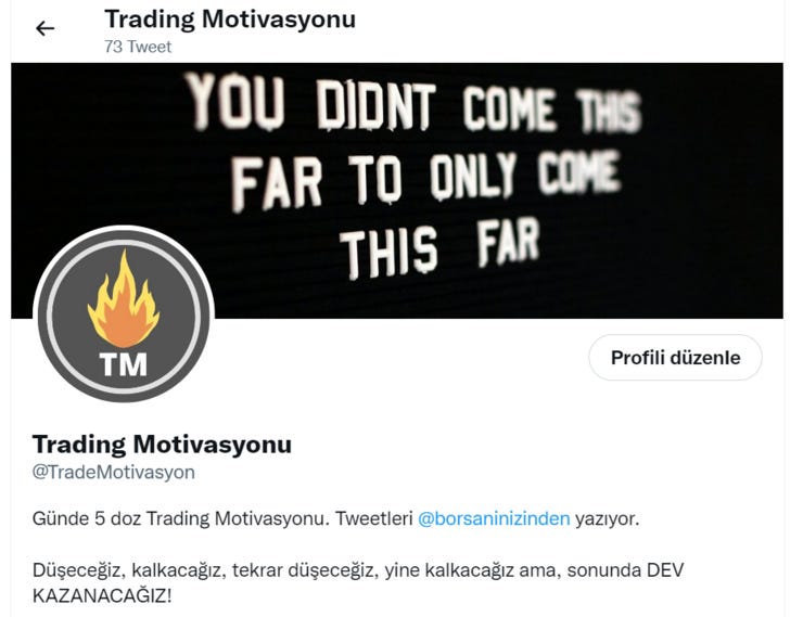 Trading Motivasyonu hesabının Twitter ekran görüntüsü