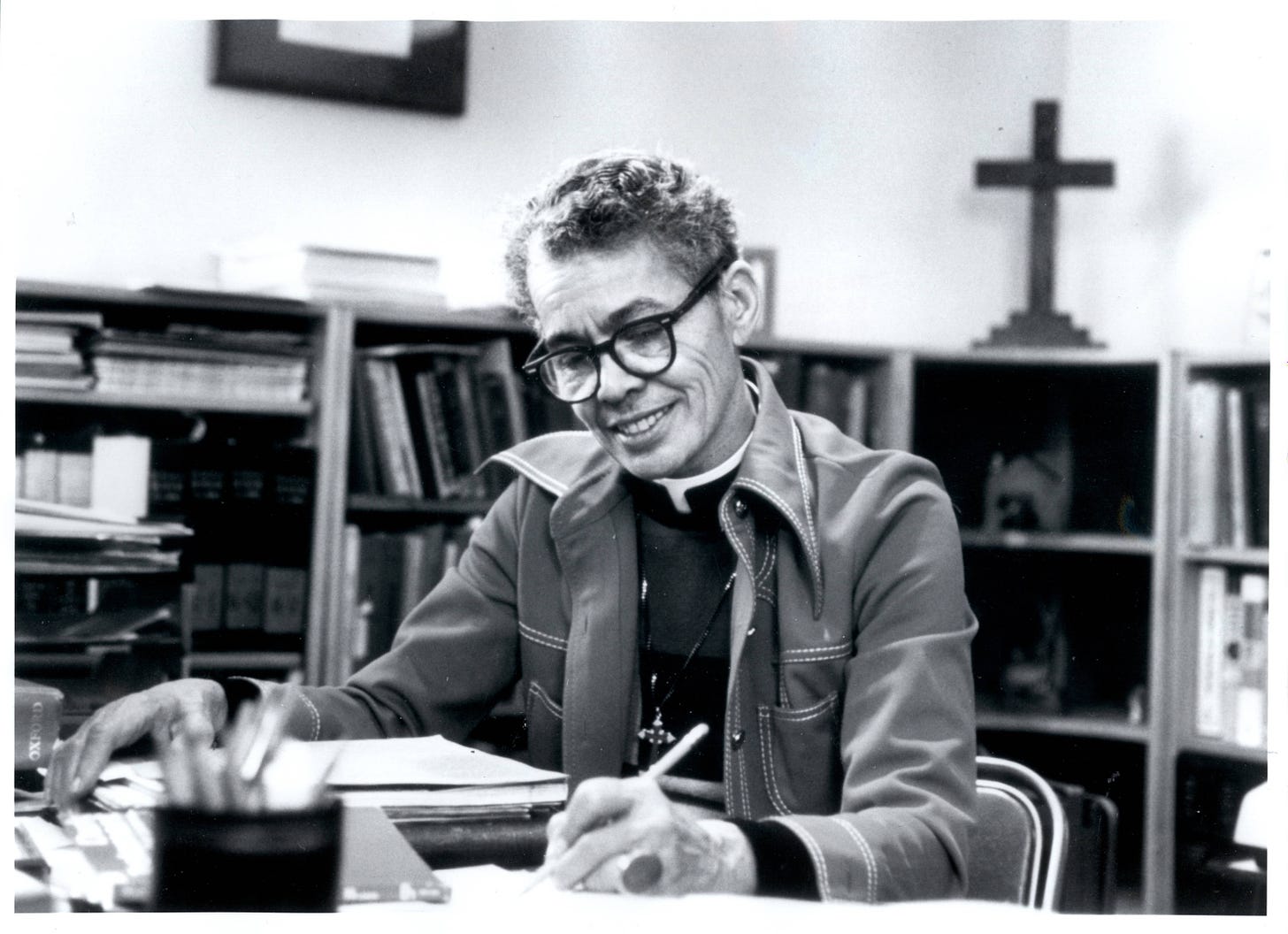 Pauli Murray writing in her office in the 1970s