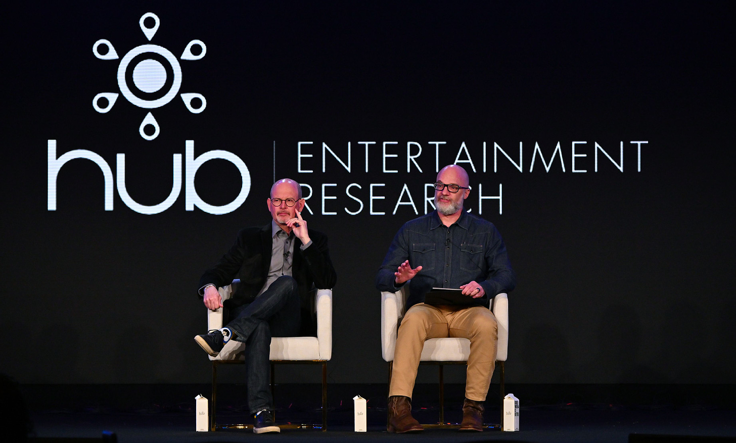Mark Loughney (left) and Jon Giegengack (right) talking about the state of streaming at the TCA Winter Press Tour. (Photo credit: Rob Latour/Shutterstock)