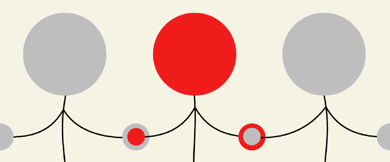 Our protagonist holds hands with people all around them, forming a human chain of strength