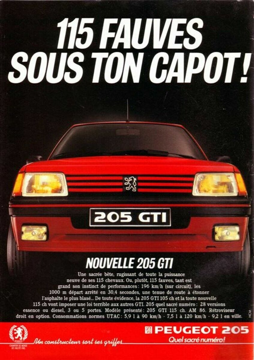 REPRO TOILE AFFICHE PUB 205 GTI PEUGEOT ANCIENNE VINTAGE POSTER PHOTO  PUBLICITÉ | eBay