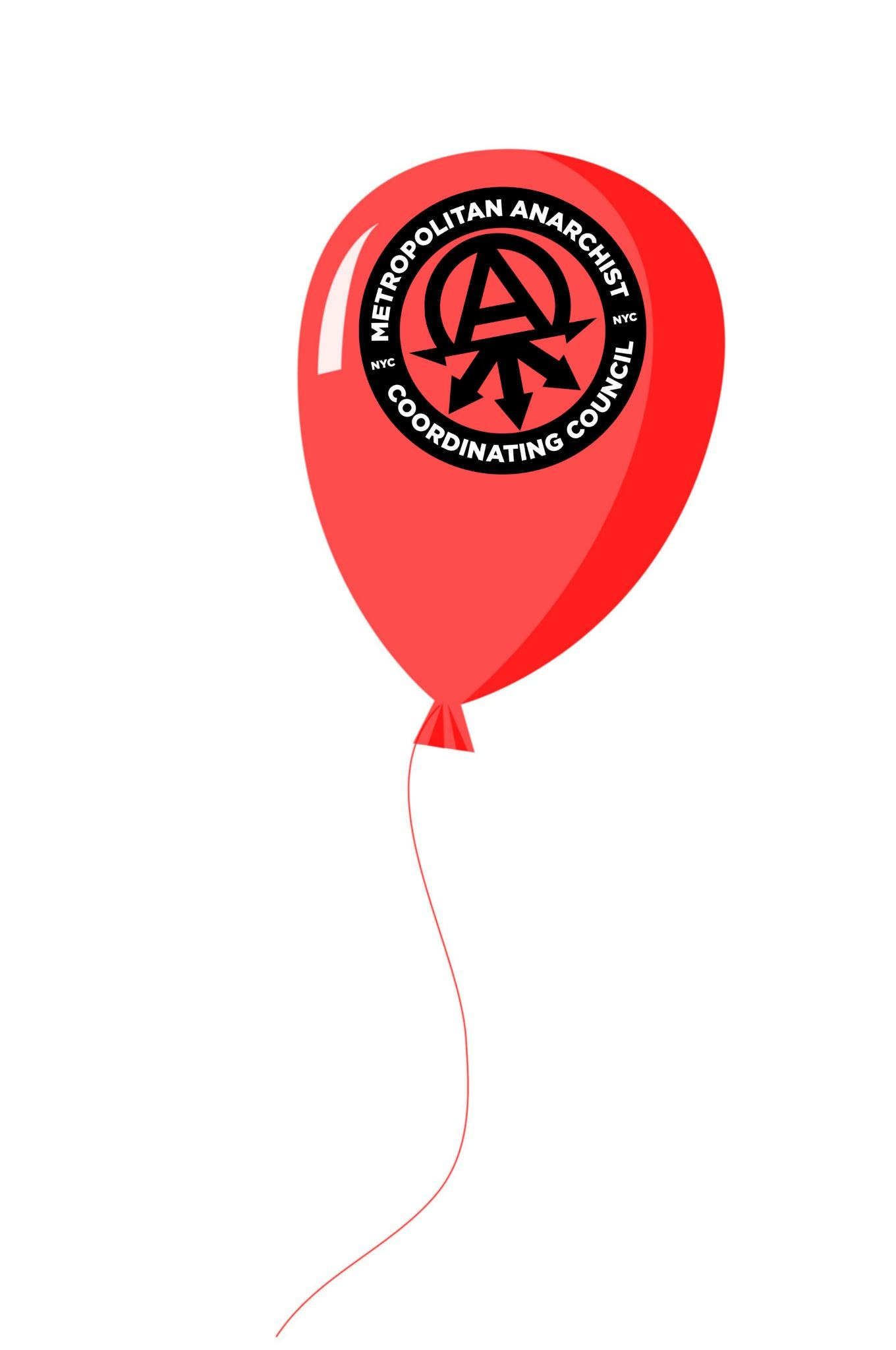 Red balloon with circle A logo of Metropolitan Anarchist Coordinating Council.