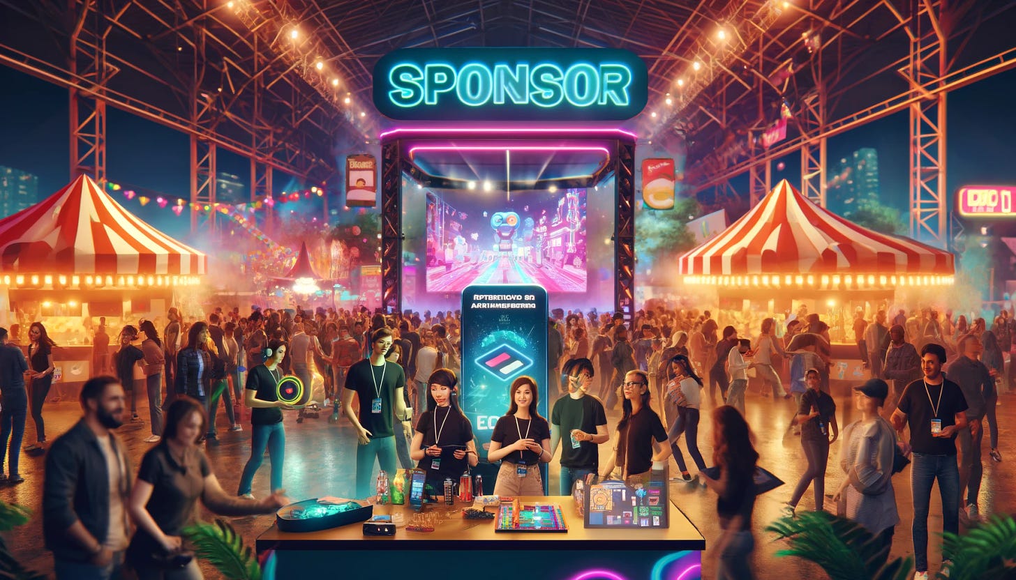 An AI-generated image of a sponsor activation at a carnival-like event