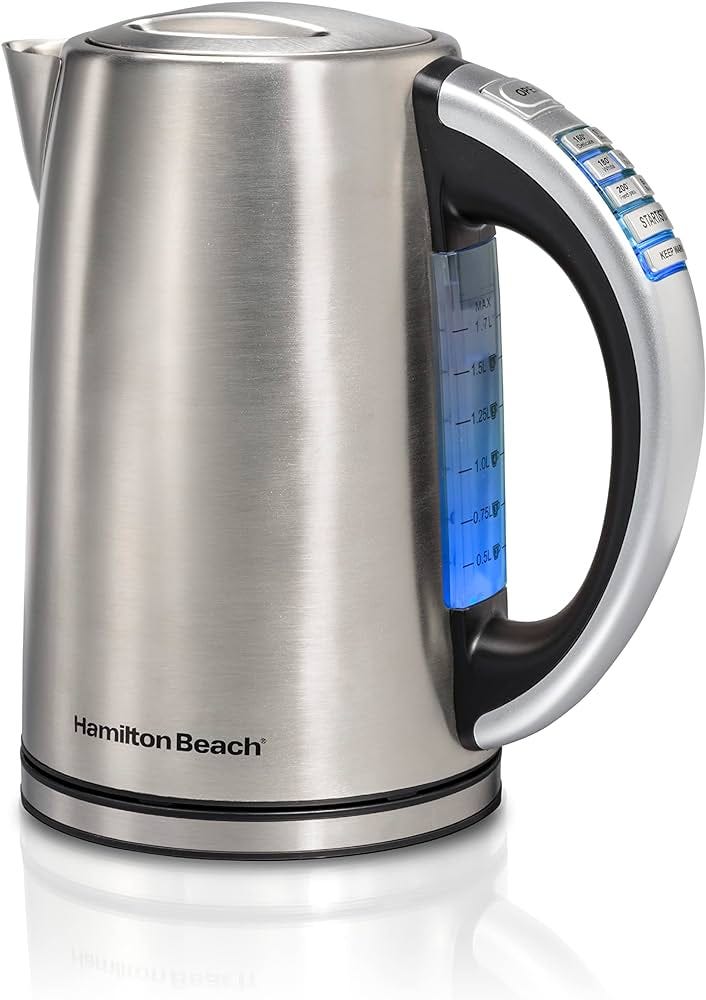 Amazon.com: Hamilton Beach Temperature Control Electric Tea Kettle, Water  Boiler & Heater, 1.7 Liter, Fast Boiling 1500 Watts, BPA Free, Cordless,  Auto-Shutoff and Boil-Dry Protection, Stainless Steel (41020R): Home &  Kitchen