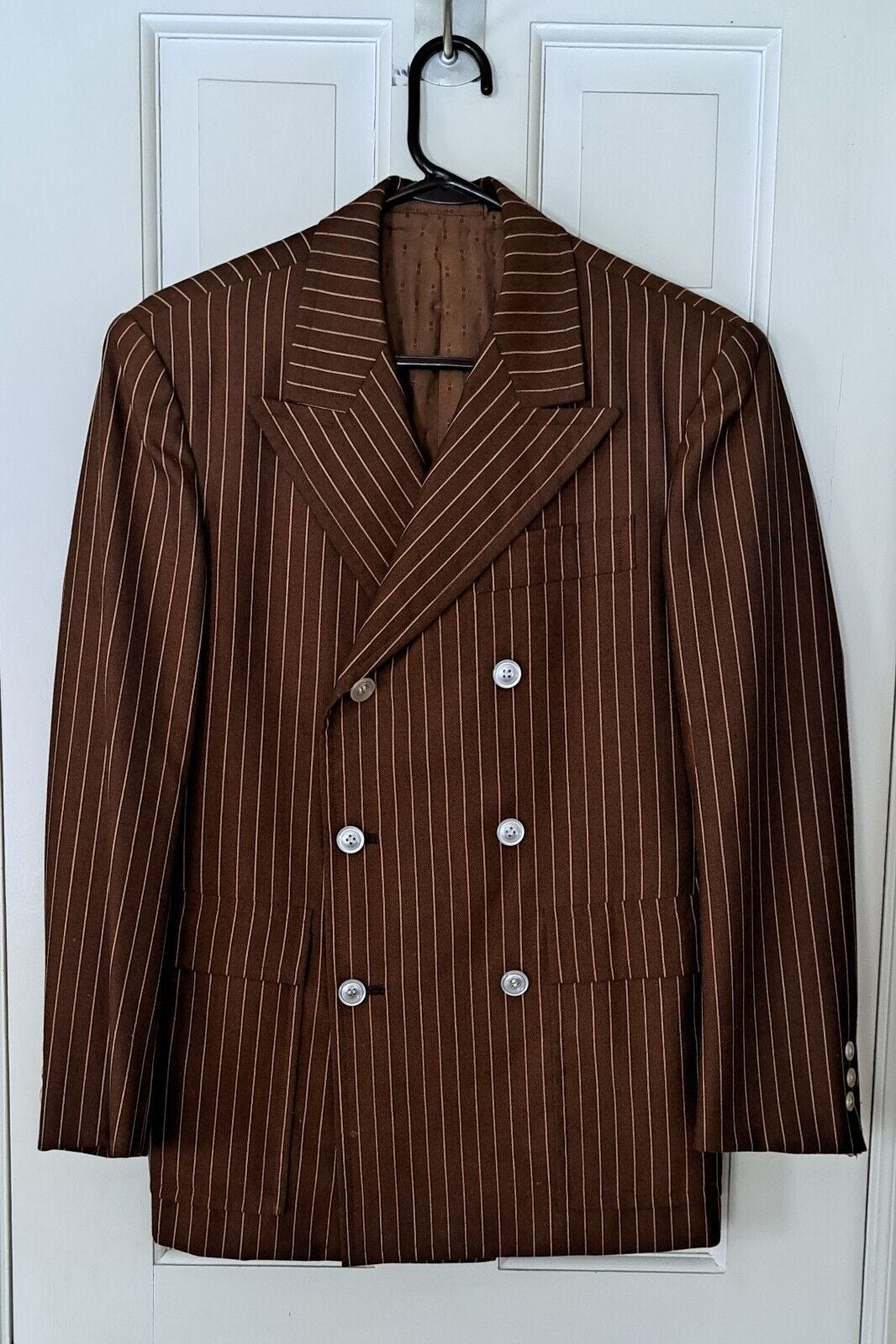 Vintage brown pinstriped sports jacket size small hand tailored in Hong Kong - Picture 1 of 12
