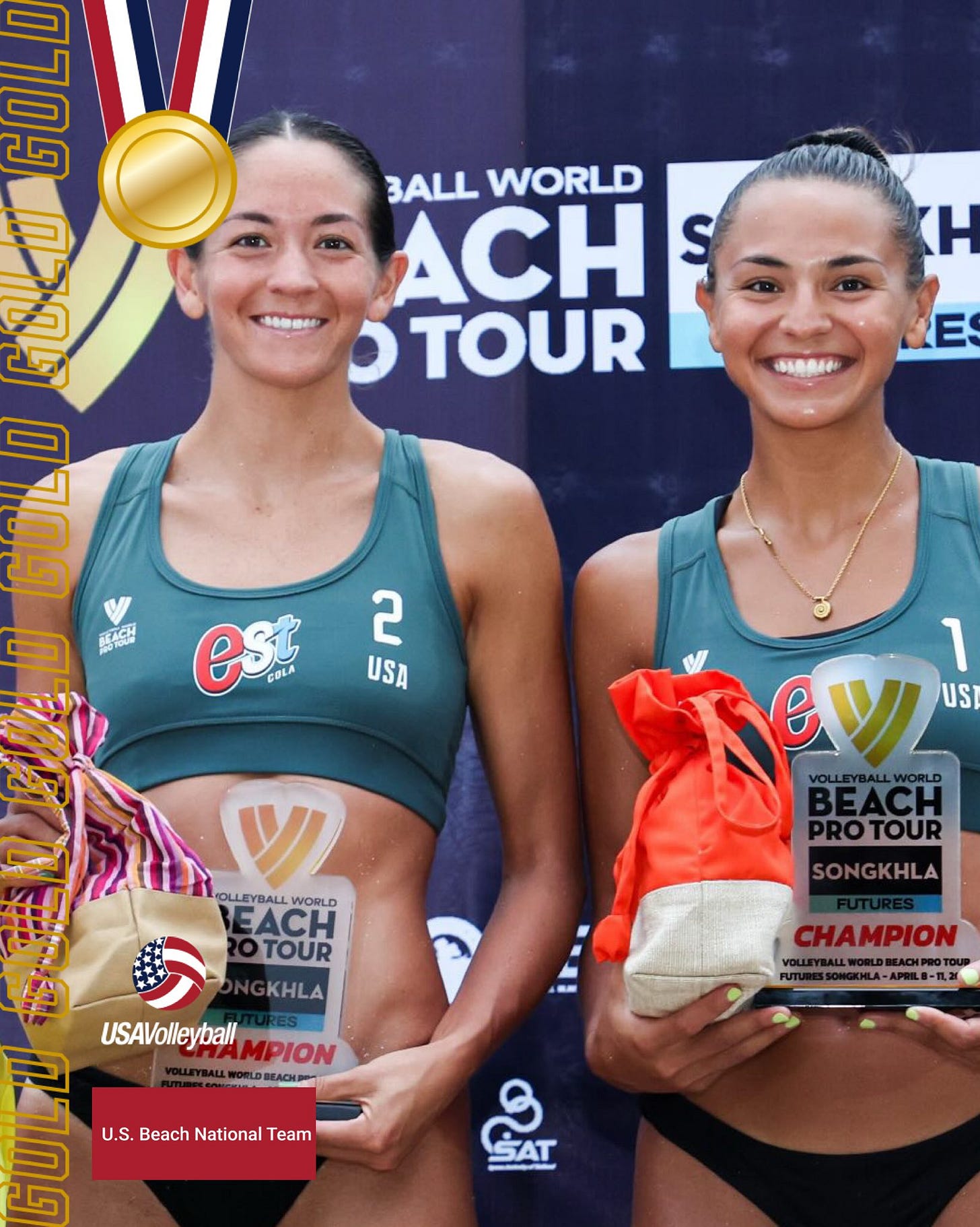 May be an image of 2 people, people playing voleyball and text that says 'BALL WORLD ACH STOUR กวนี GOLL ተር GOLOGOLL క్రే GOL 생스대 E 2 USA est 1 e ev US BEACH PRO PROTOUR SONG SONGKHLA V OLLEYBALL OLLEYBALLWORLD WORLD EACH TOUR KHLA CHAMPION BESONONA-ANLA-EX USAVolleyball 까지 MPION LDSEACUPA U.S. Beach National U.S.BeachNationalTeam Team SAT'