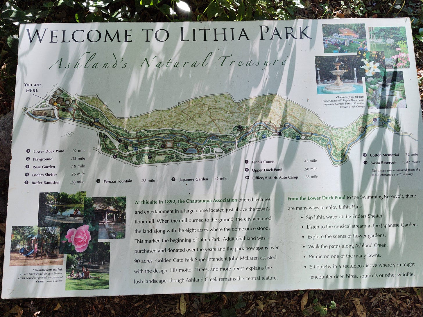 "Welcome to Lithia Park" sign