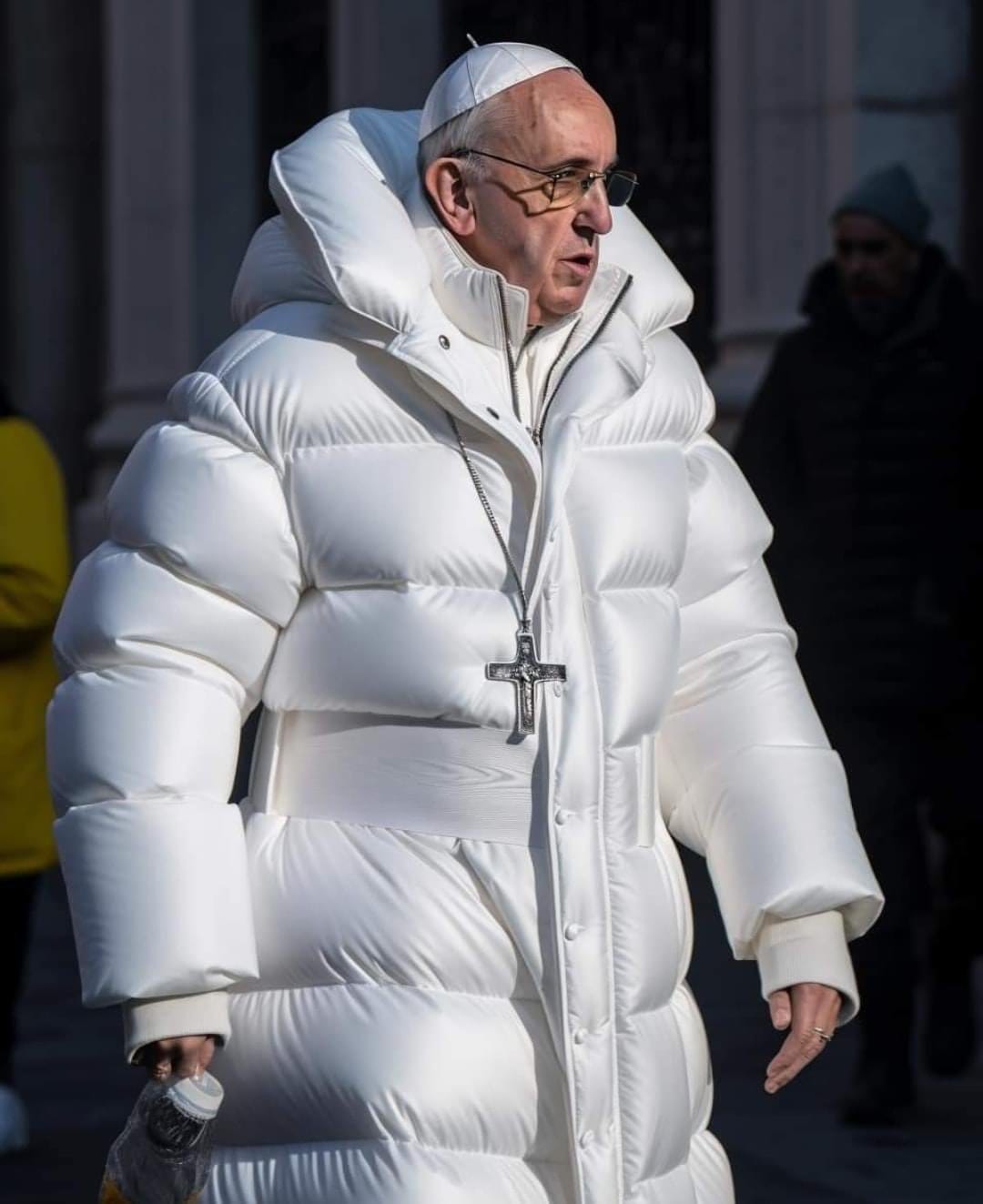 AI-generated image of the Pope wearing a long white Balenciaga puffer coat