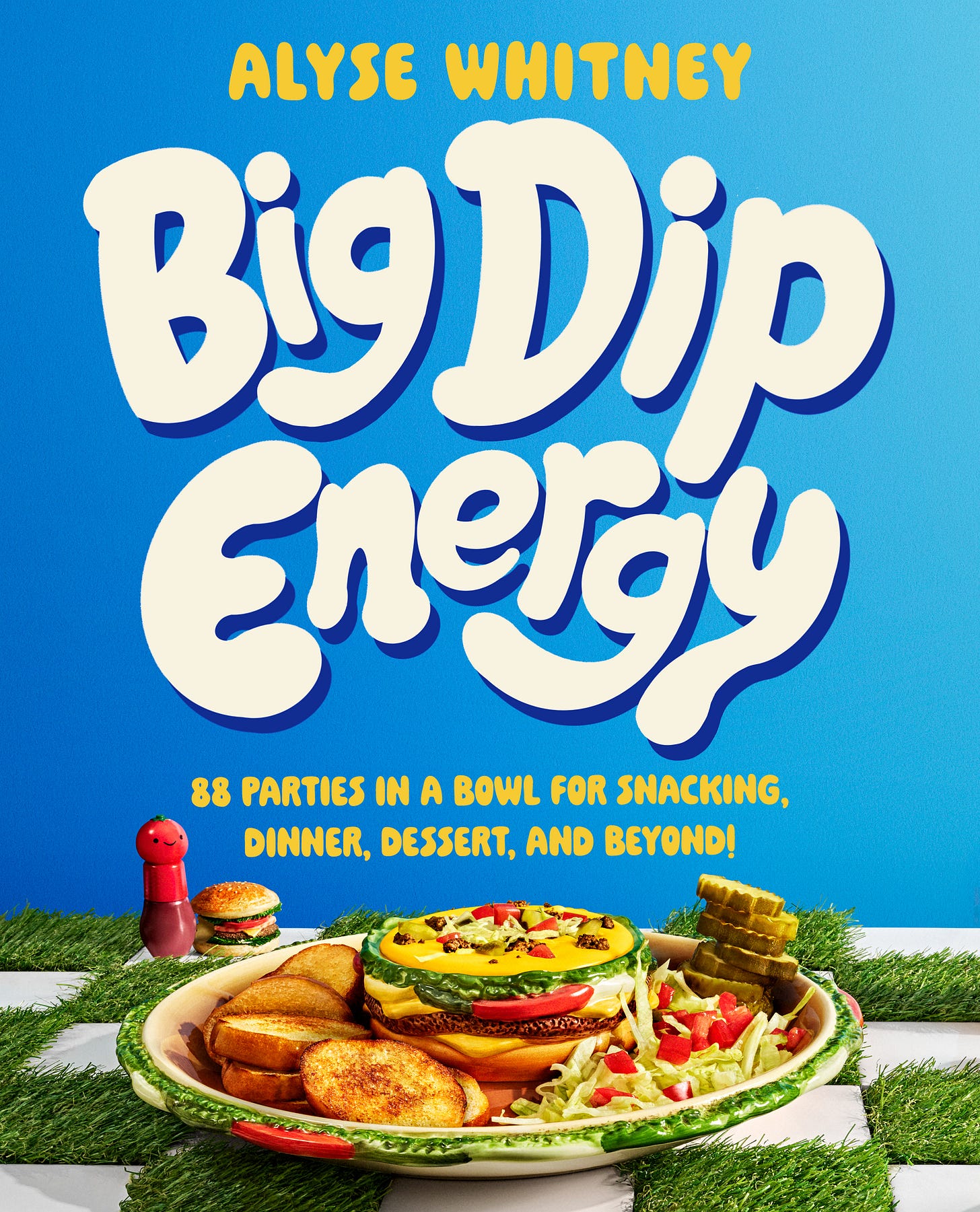 Blue cover of Big Dip ENergy with cheeseburger dip.