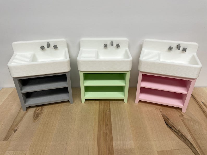 1:6 Scale Farmhouse Kitchen Sink and Vanity Dollhouse 1/6 image 1