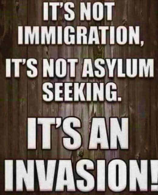 May be an image of text that says 'IT'S NOT IMMIGRATION, IT'S NOT ASYLUM SEEKING. 潮啡購 IT'SAN AN IT'S INVASION!'