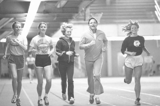 Late Sen. Birch Bayh worked out with women athletes at Purdue University in 1972,  the same year Title IX was passed.