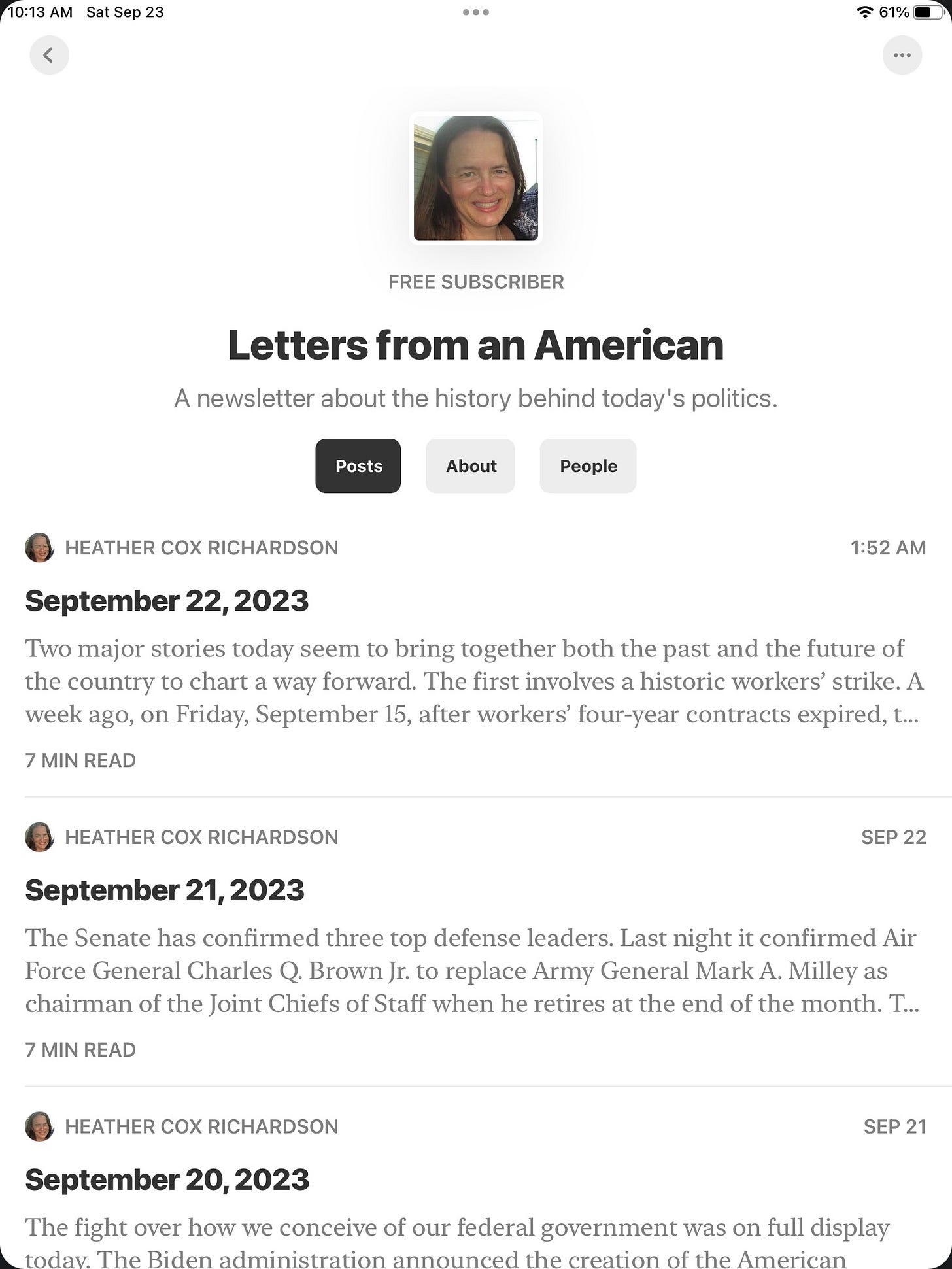 Screenshot of Letters from an American's Substack page