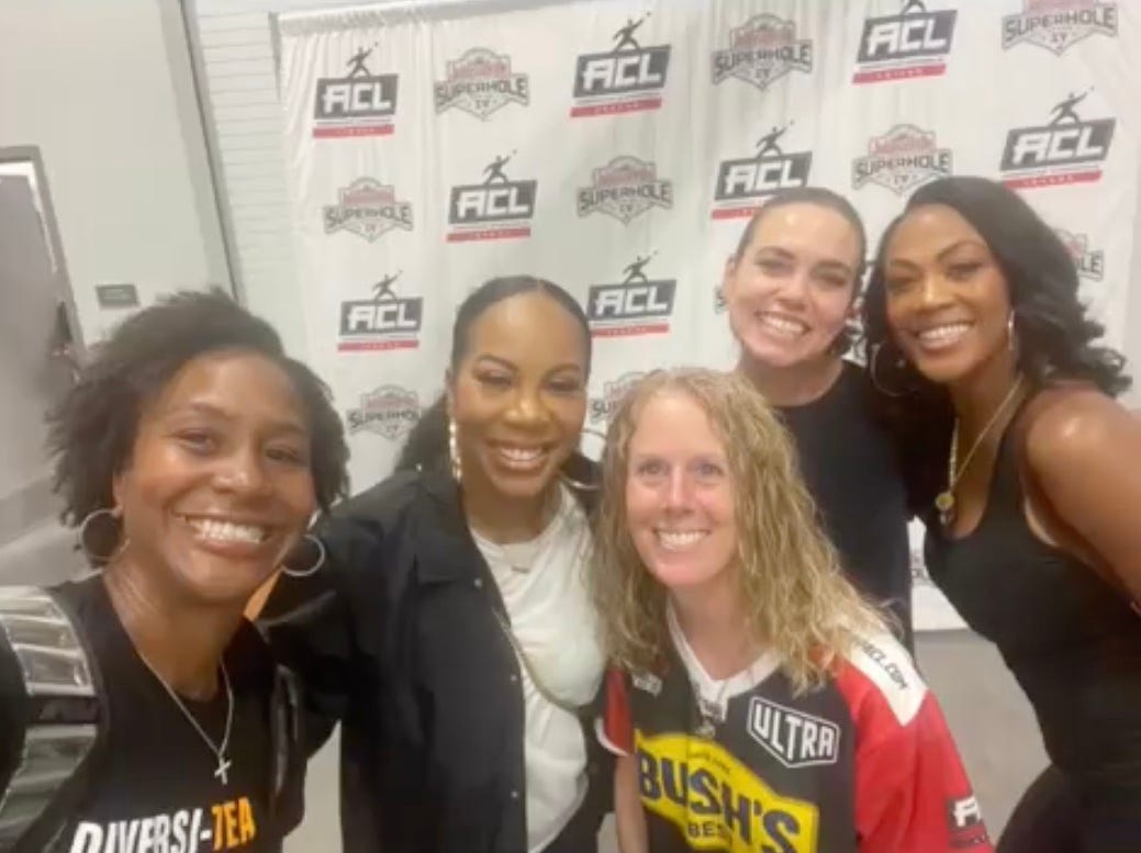 Tamika Catchings and other Olympians at the American Cornhole League Pro-Am.