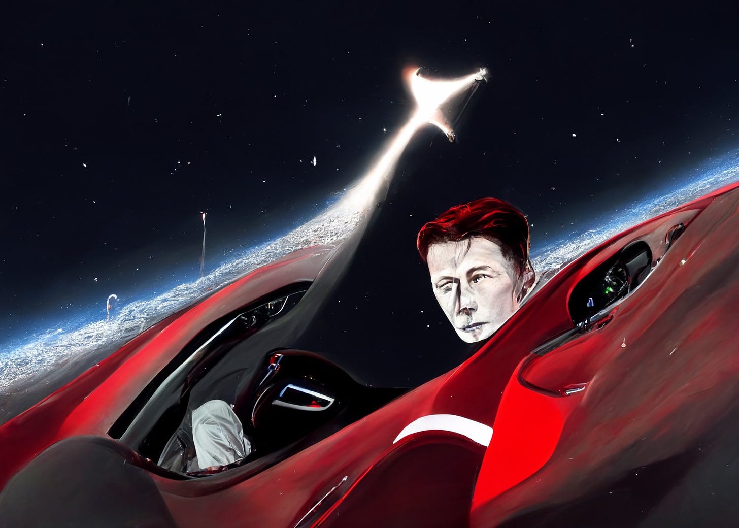 CopperScale on Twitter: "Starman riding in space ina Tesla. #midjourney  #ArtificialIntelligence https://t.co/YJAl2FowM6" / X
