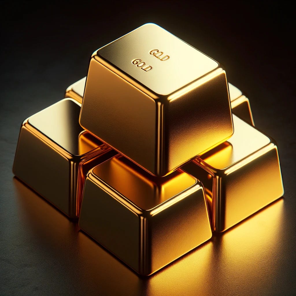 A photograph of five gold blocks, neatly arranged and stacked. The blocks are shiny and reflective, with a rich golden color that conveys their value and precious nature. Each block is perfectly shaped, with smooth surfaces and sharp edges, reflecting light and creating a luxurious appearance. The blocks are placed on a simple dark surface, which contrasts with the bright gold and emphasizes their brilliance. The lighting is soft yet focused, highlighting the metallic sheen and textures of the gold. The photograph is taken with a DSLR camera, using a 60mm macro lens, f/4 aperture, 1/250s shutter speed, and ISO 200. The image captures the elegance and opulence of the gold blocks, symbolizing wealth and prosperity.