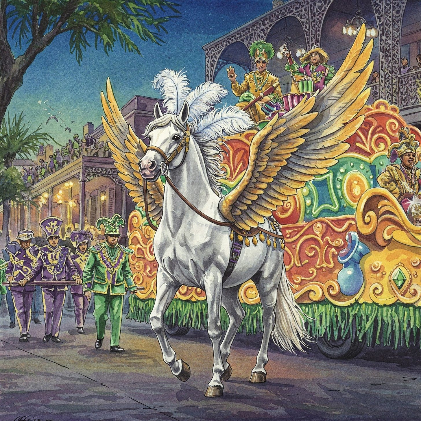 Image of Hermes' flying white horse with wings.