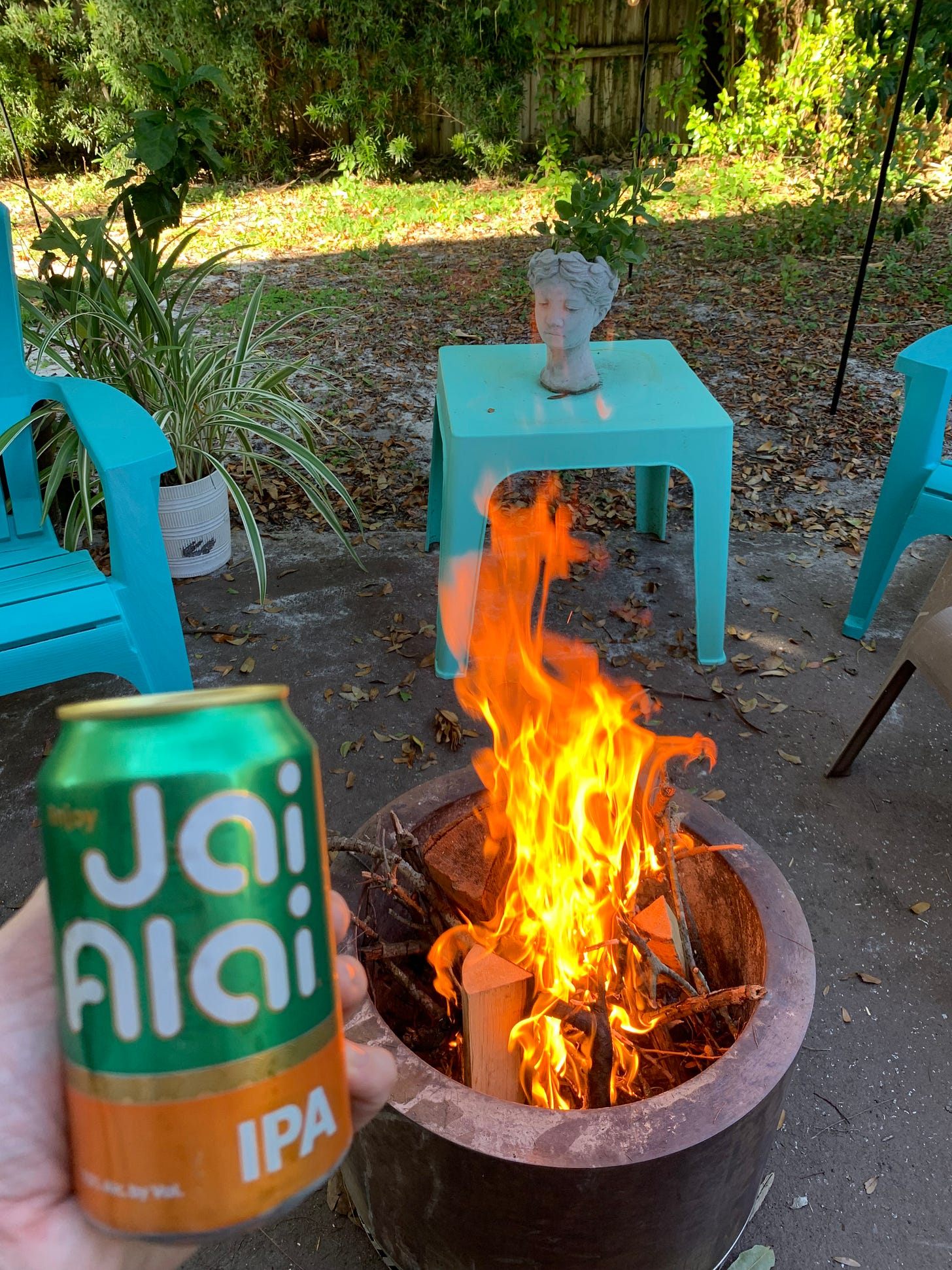 firepit and can of beer