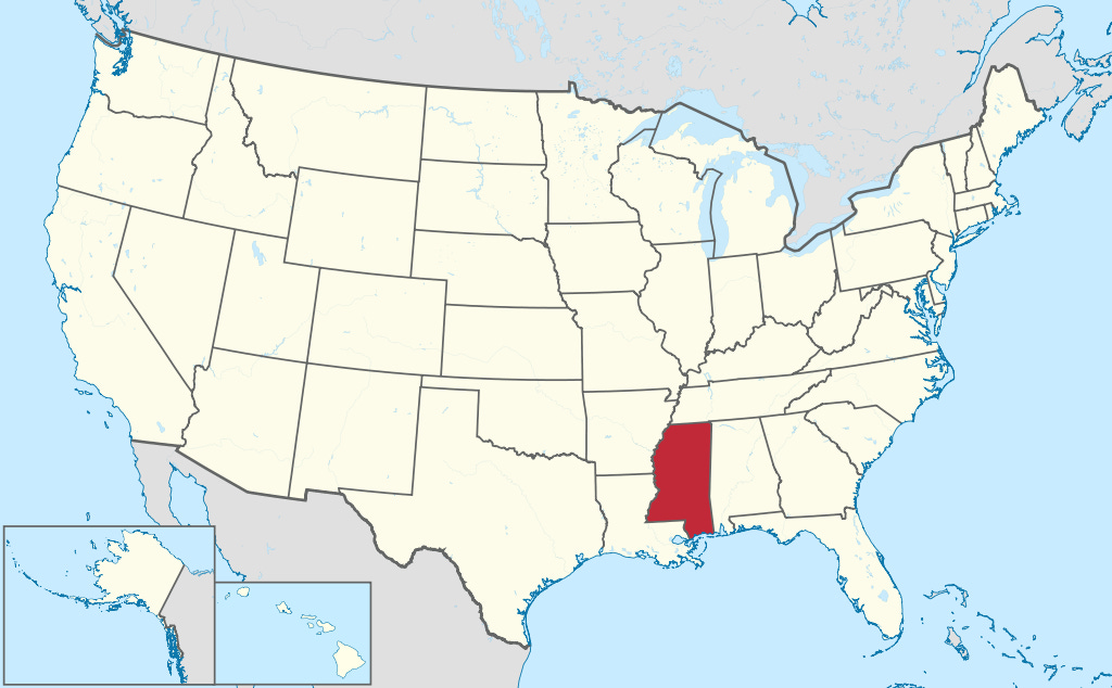 Map of the United States with Mississippi highlighted