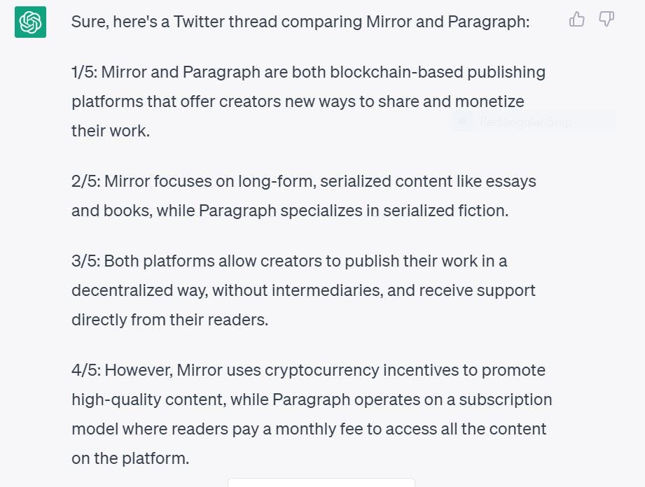 ChatGPT Twitter thread Paragraph Mirror