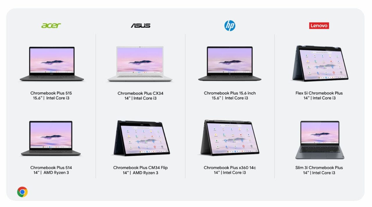 These are the Google Chromebook Plus devices but other will get the Chromebook Plus upgrade