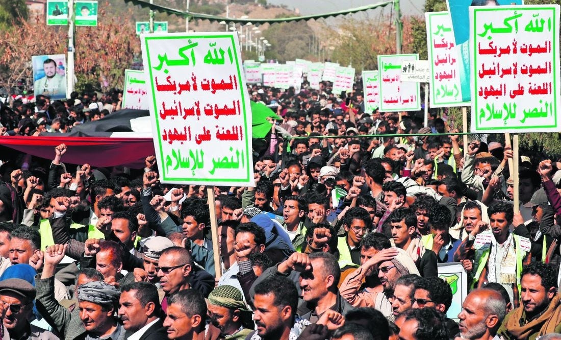 Estudiantes durante una manifestación contra Estados Unidos e Israel, y en solidaridad con el pueblo palestino en Saná, Yemen. Foto: YAHYA ARHAB. EFE