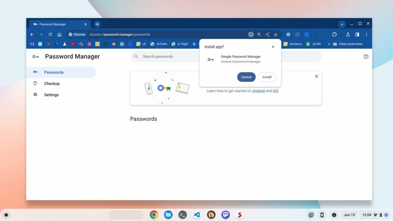 Google Password Manager Chromebook app is a progressive web app