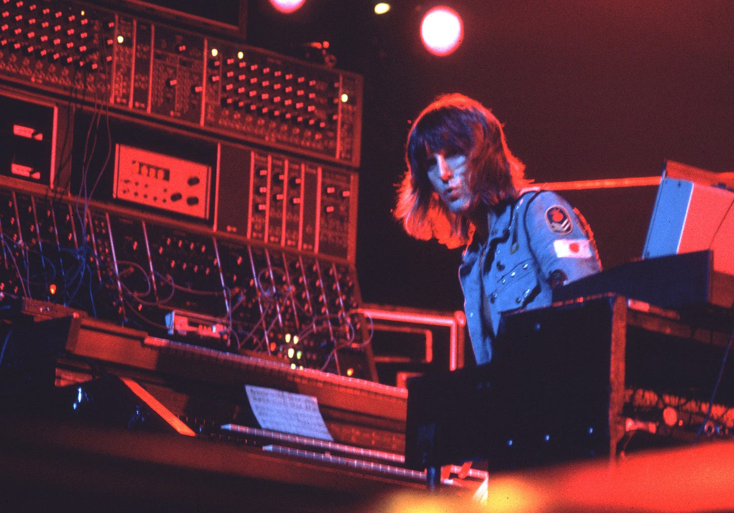 Keith Emerson on stage with is Hammond organs and Moog synthesisers