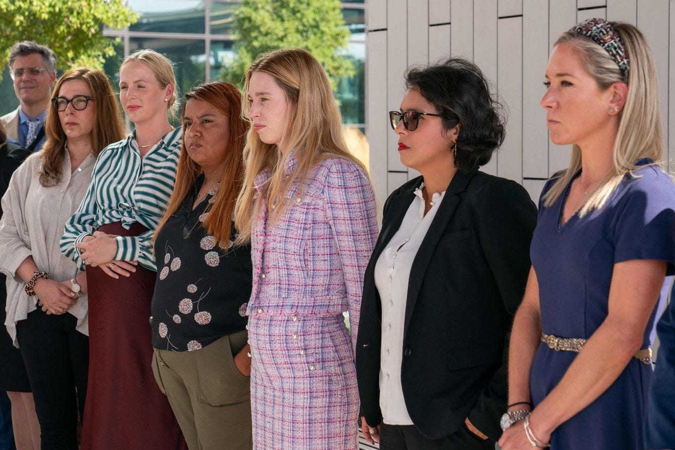 Women suing the state of Texas hold a news conference in Austin this week. (Suzanne Cordeiro/AFP/Getty Images)