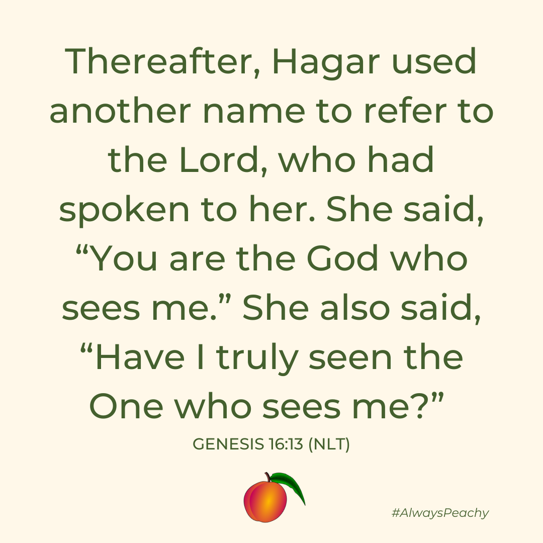 Thereafter, Hagar used another name to refer to the Lord, who had spoken to her. She said, “You are the God who sees me.” She also said, “Have I truly seen the One who sees me?”