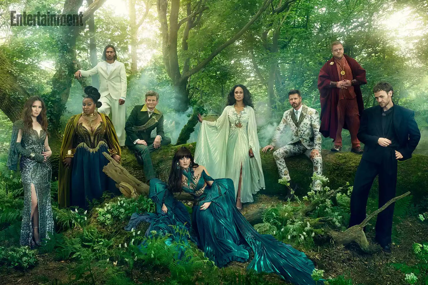 THE LORD OF THE RINGS: THE RINGS OF POWER (SEASON 2) Morfydd Clark, Sophia Nomvete, Maxim Baldry, Charles Edwards, Markella Kavenagh, Cynthia Addai-Robinson, Lloyd Owen, Owain Arthur, and Charlie Vickers photographed exclusively for EW on June 13, 2024 in Windsor Great Park, UK.