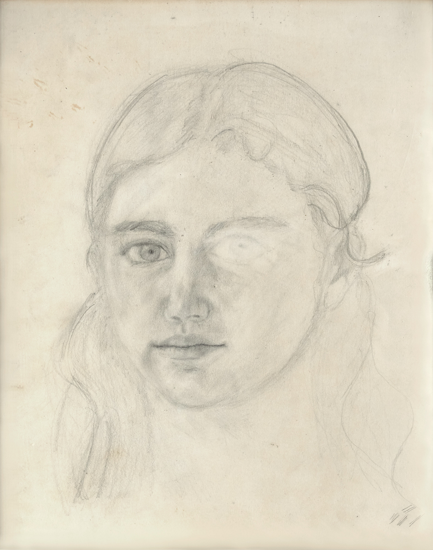 Drawing of a girl's head with a missing eye.