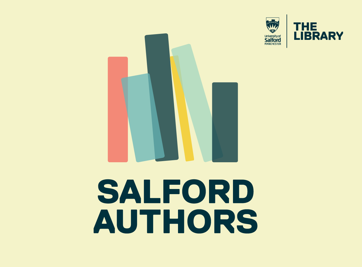 Image shows: Salford Authors title with image of book shelf