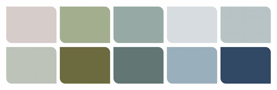 Selection of colours which work with the calm colour story for Dulux