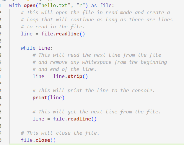 we call readline() twice in this example because the first call is needed to initialize the line variable with the first line of the file, and subsequent calls are used to read each subsequent line of the file inside the loop.