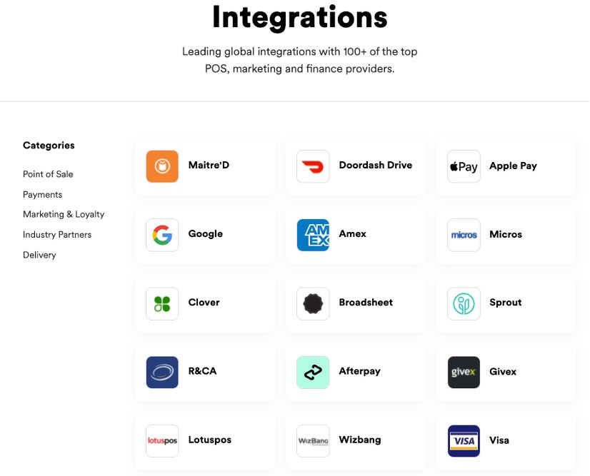 Mr Yum’s growing list of integrations as displayed on its website