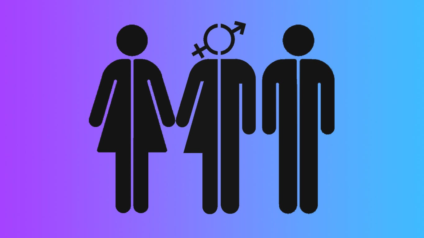 a blue and purple image with male and female pictograms and a half male half female pictogram a blue and purple image with male and female pictograms and a half male half female pictogram