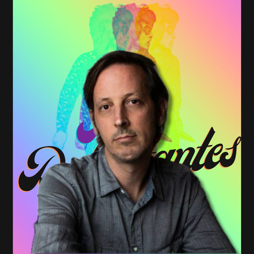 Photo of Michael Glover Smith superimposed over The Dylantantes logo