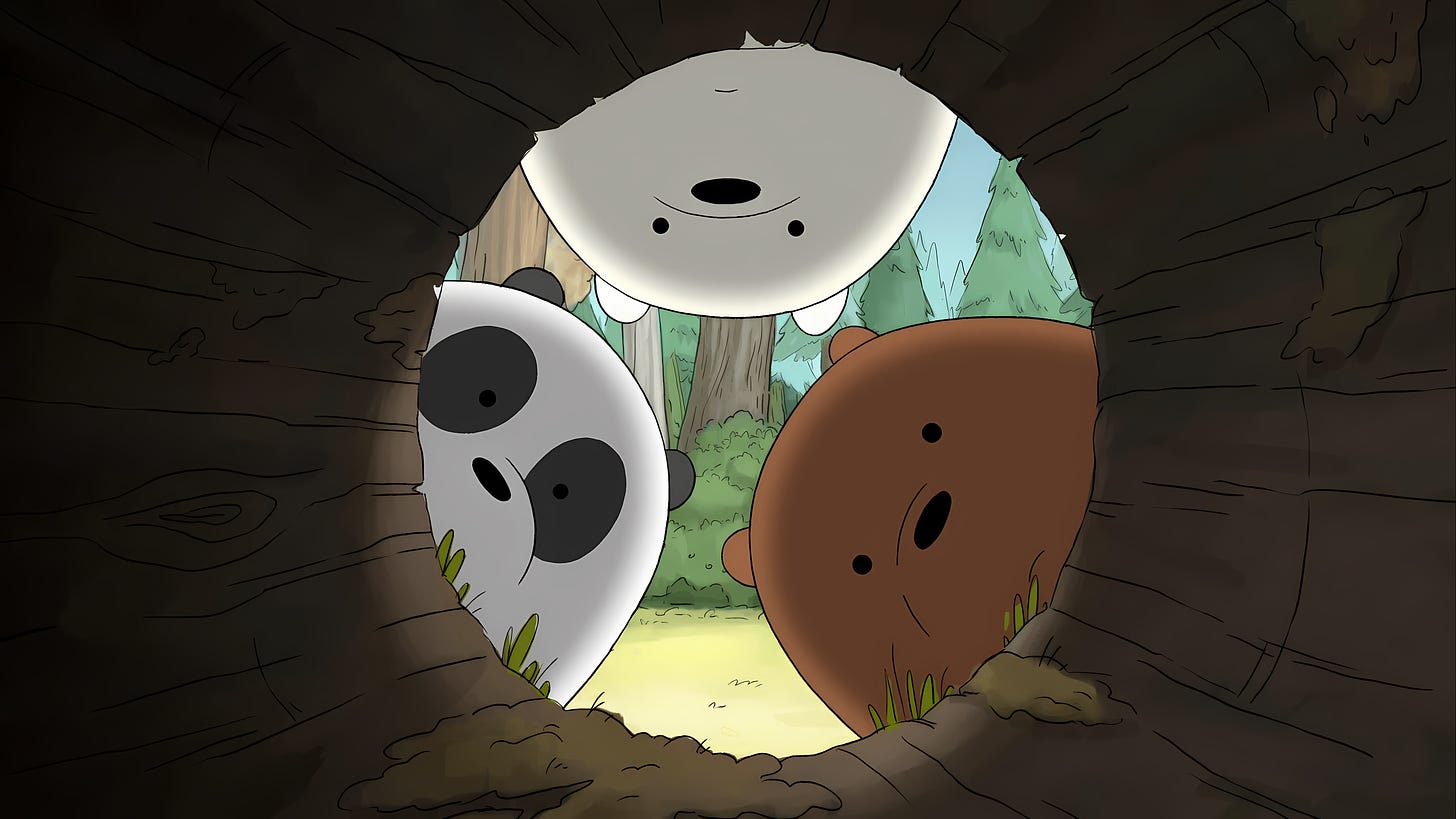 General 5120x2880 We Bare Bears cartoon bears animals looking at viewer log Cartoon Network brown bear polar bears panda