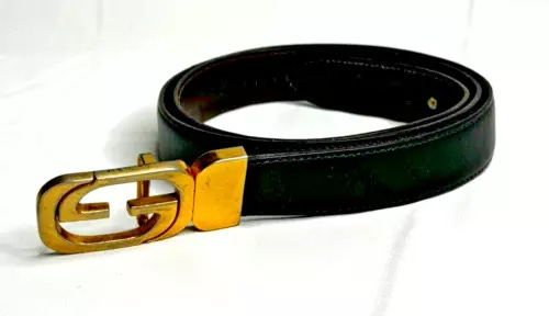 Vintage 70's Gucci Reversible Belt Black & Brown Leather Gold Buckle Italy Sz 40 - Picture 1 of 9