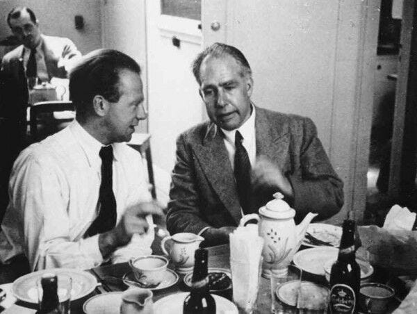 Werner Heisenberg (left) with Niels Bohr at a Conference in Copenhagen in 1934. Photo: Fermilab, U.S. Department of Energy