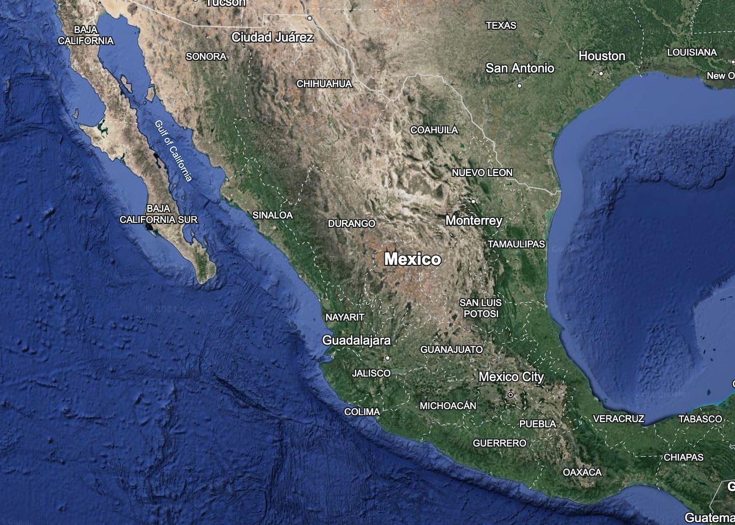 Google Earth image of Mexico
