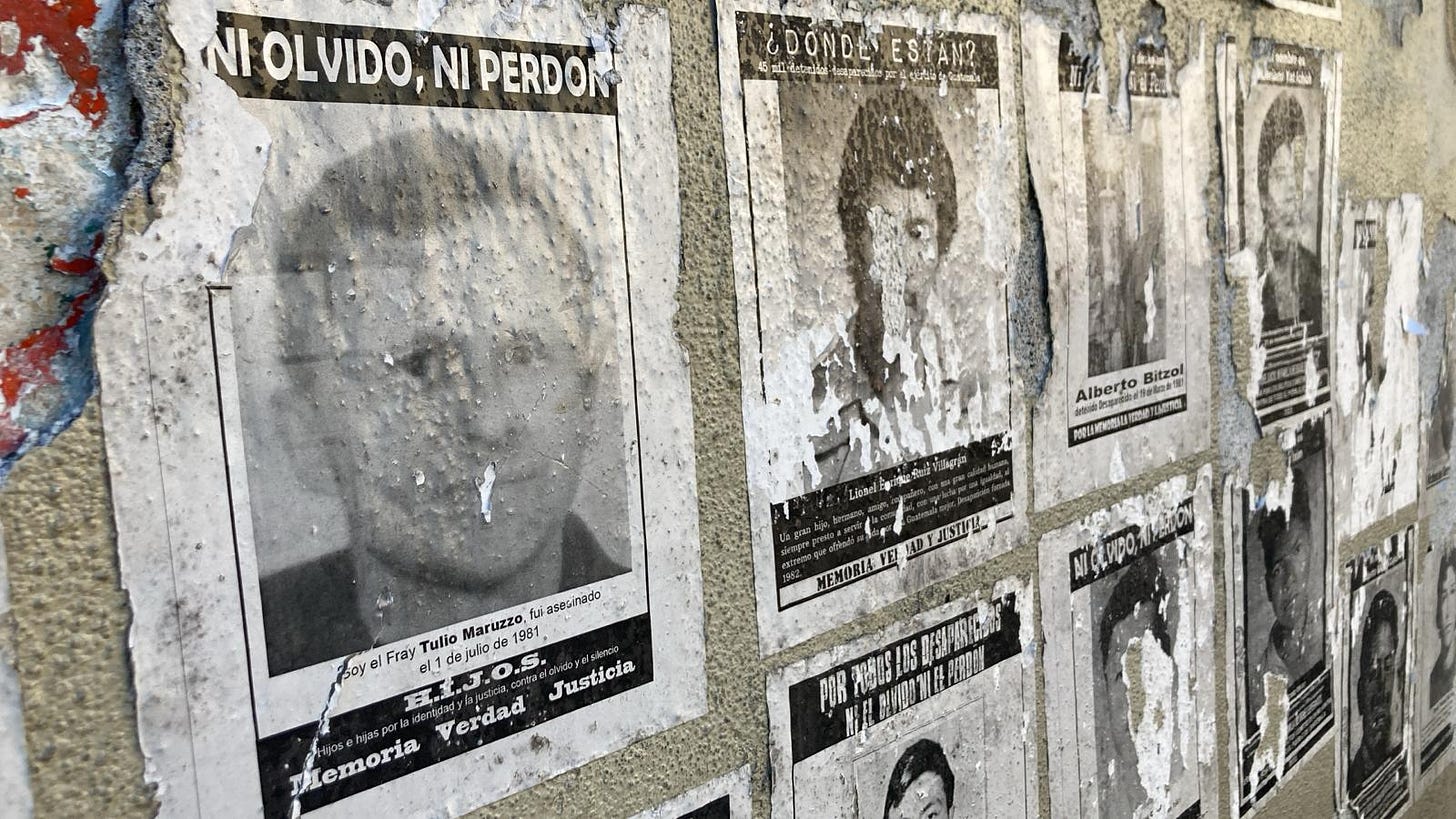Posters showing those who went missing in the 1980s. (Photo by Quico Toro.)
