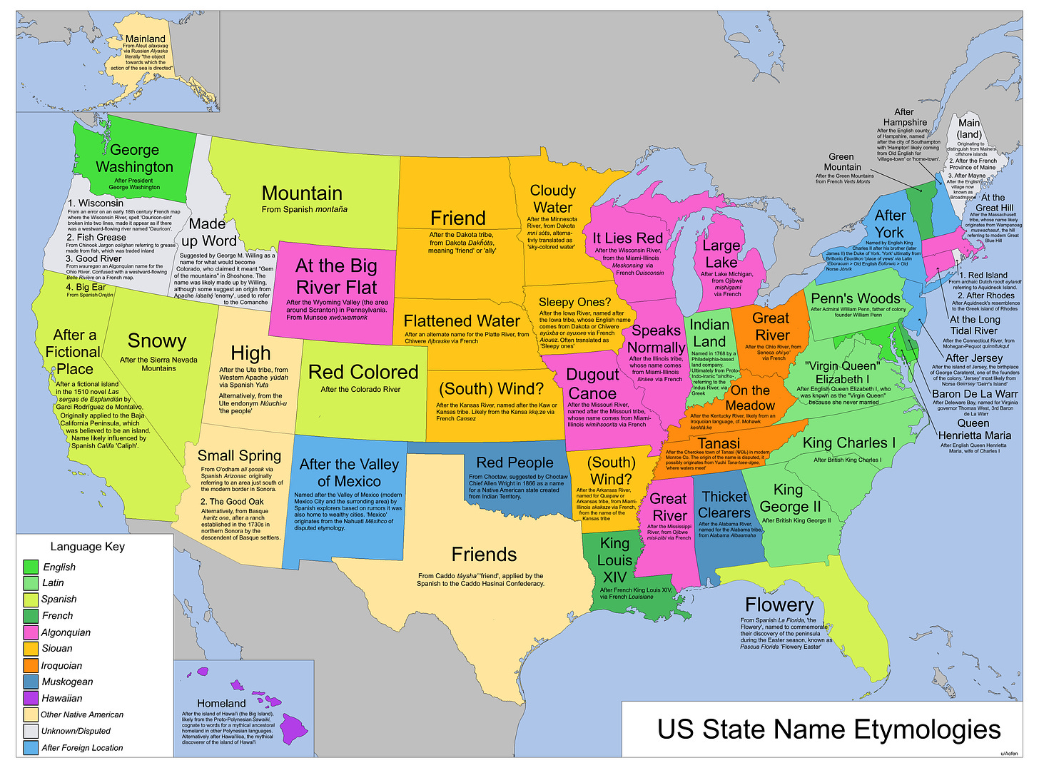 r/MapPorn - US State Name Etymologies