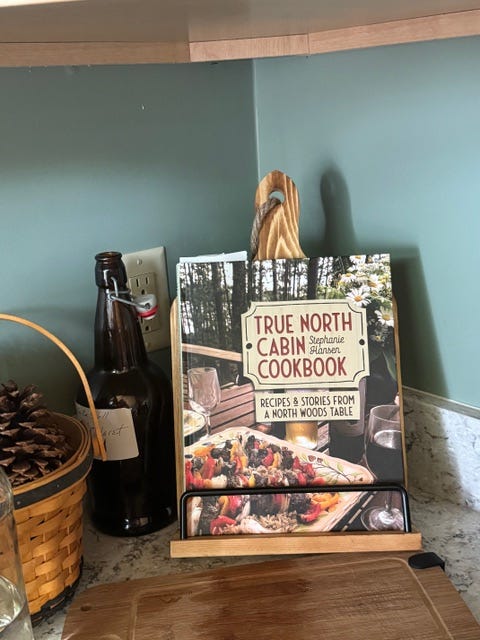 Cookbook on a bookstand.