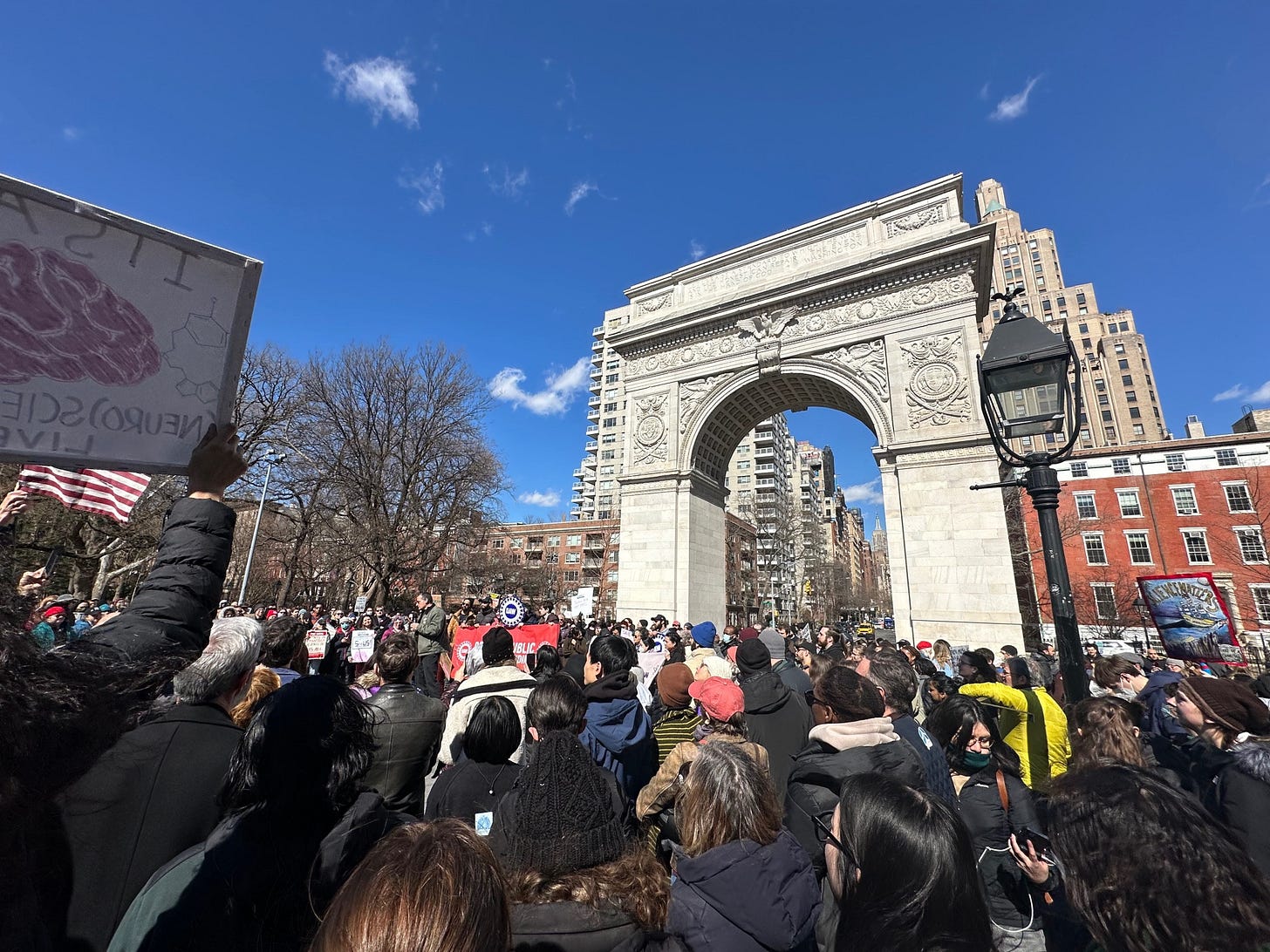NYC Stand Up for Science rally in Washington Square Park under the arch.